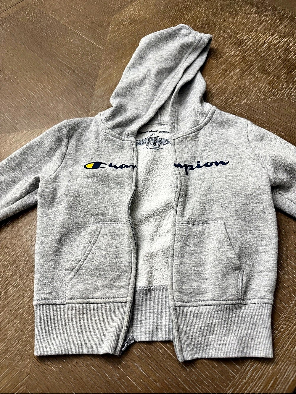Champion Kids Script Logo Full-Zip Fleece Hoodie Girls 4T Gray